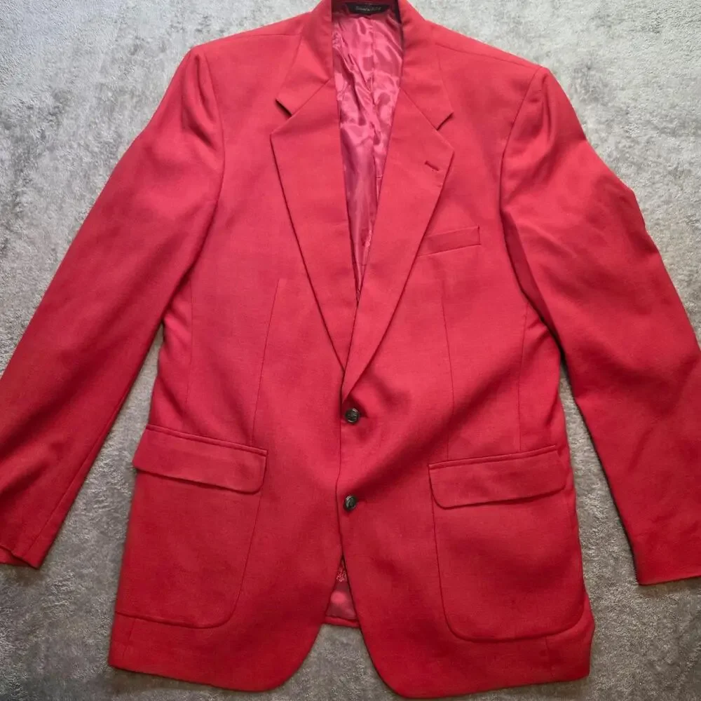 Christian Dior Vintage Blazer Mens L Red Classic Fit Notch Lapel Jacket FLAWS